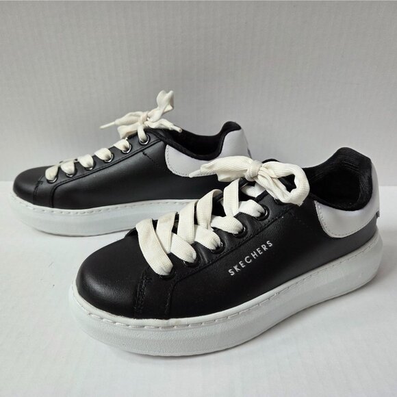 Skechers Shoes Womens 6.5 Black Leather High Street Chic Platform Sneakers - Picture 2 of 10